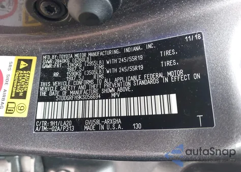 2019 Toyota Highlander Hybrid Limited Platinum z USA, uszkodzony, nr VIN 5TDDGRFH9KS056694